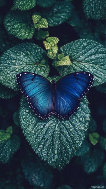 A close up of a blue butterfly HD wallpaper for iPhone.