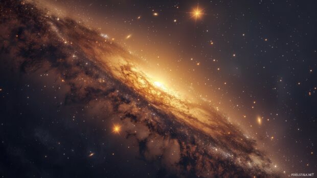 A close up of a galaxy core 1080p Wallpaper with dense star clusters and bright lights.