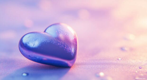 A close up of a shiny blue heart on a simple pastel background, with light reflections adding a sense of dimension and a modern touch.