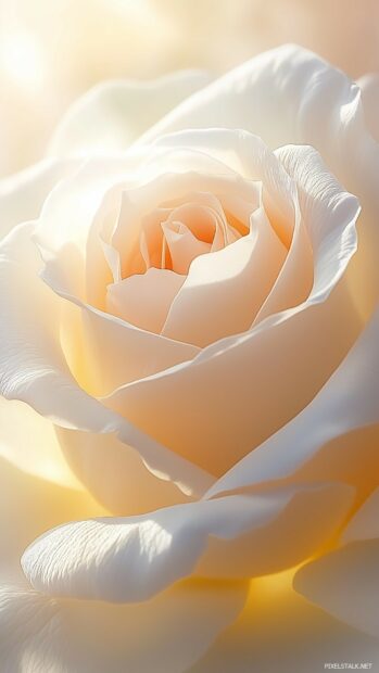 A close up of a single elegant white rose, softly illuminated by natural light.