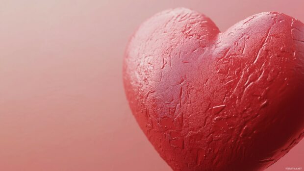 A close up of a textured heart on a muted pink background.