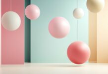 A cluster of 3D geometric shapes with clean edges and soft pastel tones, floating gracefully in an open, minimalist space.