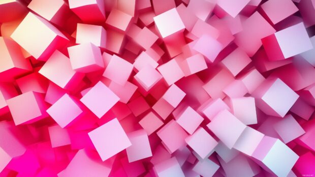 A cluster of floating 3D cubes in varying pink hues, arranged in a balanced, abstract pattern.