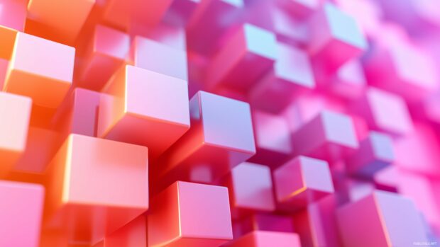 A cluster of floating 3D cubes in varying pink hues, arranged in a balanced, abstract pattern.