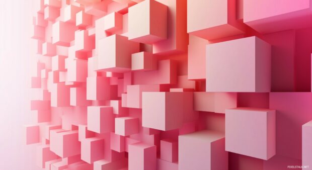 A cluster of floating 3D cubes in varying pink hues, arranged in a balanced, abstract pattern, softly illuminated for a modern look.