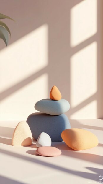 A cluster of geometric 3D shapes arranged in a minimalist, balanced design.