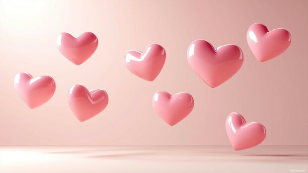 A cluster of smooth, floating pink 3D heart shapes.