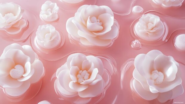 A collection of floating 3D roses desktop HD wallpaper.