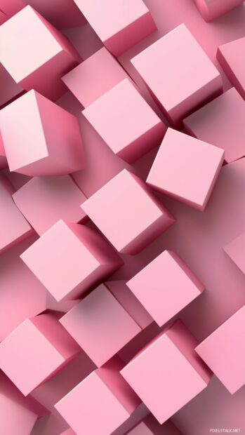 A collection of interlocking pink 3D geometric shapes.