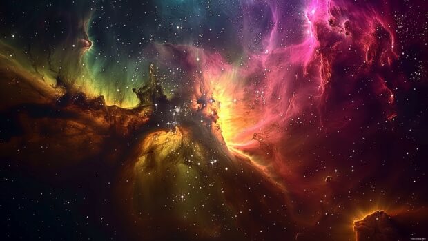 A colorful galaxy 4K Resolution Background with pink and orange nebulas, and sparkling stars.