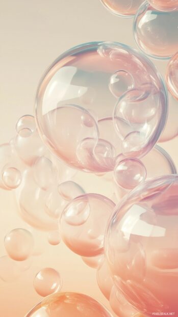 A cool 3D design featuring a cluster of smooth, transparent bubbles gently floating in a soft, gradient space.