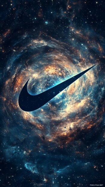 A cool Nike logo set against a swirling galaxy backdrop.