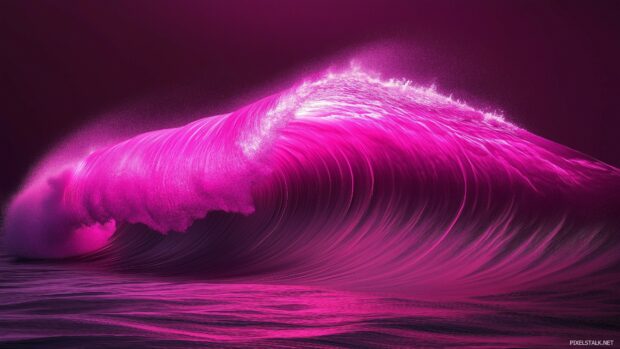 A cool neon pink wave crashing across the screen, with smooth curves and glowing highlights, blending energy with elegance in a futuristic design.