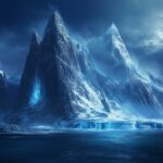 A cool snow mountain 4K wallpaper with icy cliffs and deep blue shadows.