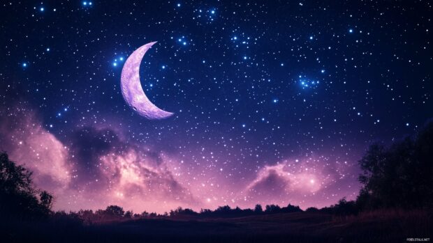 A crescent moon and twinkling stars HD wallpaper.