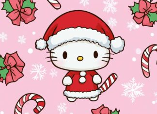 A cute Christmas Hello Kitty HD Wallpaper.