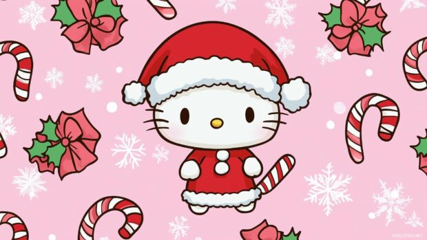 A cute Christmas Hello Kitty HD Wallpaper.