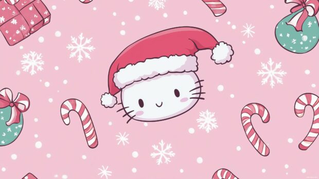 A cute Christmas Hello Kitty wearing a Santa hat.