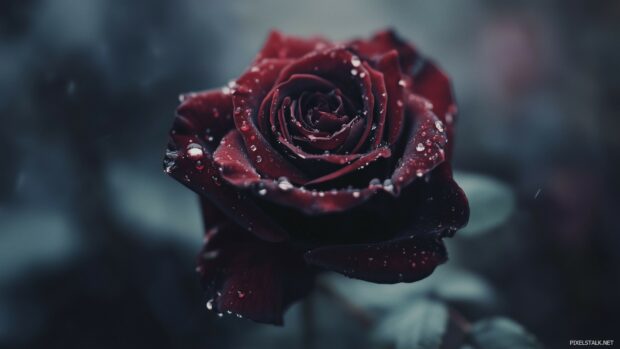 A deep red rose wallpaper for PC with intricate details of its petals.