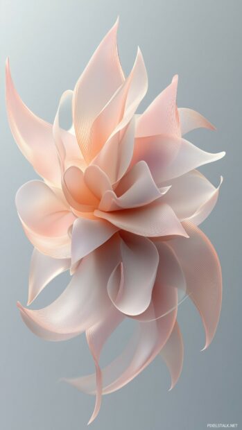 A delicate 3D pink flower with layered petals, softly illuminated and floating against a clean, gradient background for a serene and abstract look.