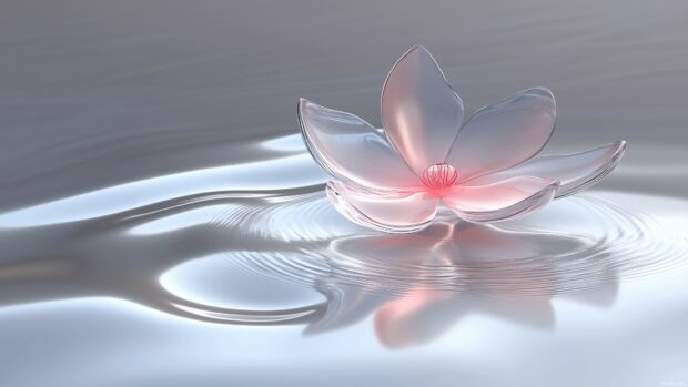 A delicate 3D pink flower with soft, layered petals floating in a minimalist space, illuminated by gentle light.