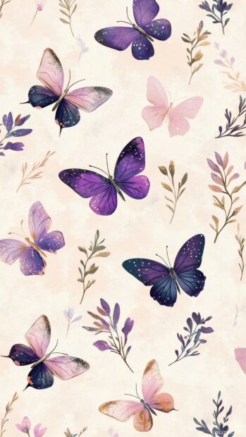 A detailed tile pattern of butterflies with shimmering, iridescent wings.