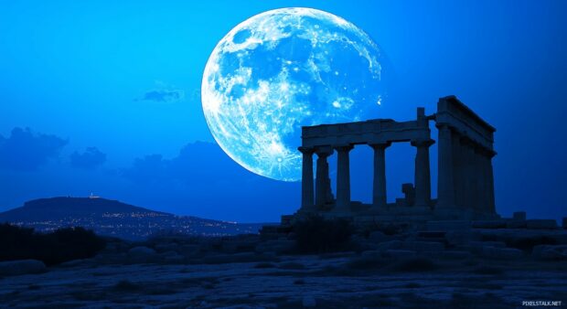 A dramatic Blue Moon HD desktop wallpaper.