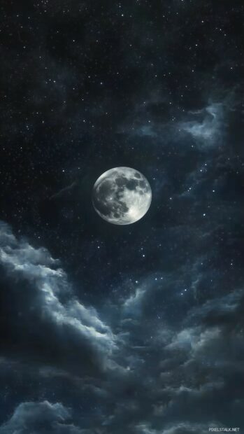 A dramatic night sky with a full moon wallpaper.