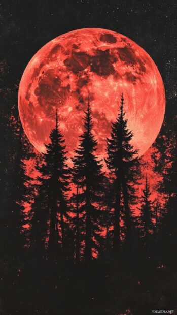 A dramatic red Moon iPhone Wallpaper.