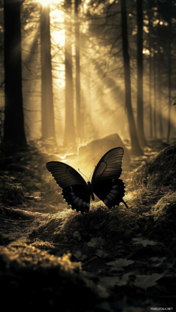 A dramatic scene of a black butterfly iPhone wallpaper.