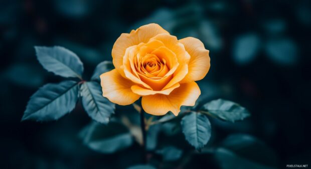 A dramatic shot of a single yellow rose against a dark, moody background (2).