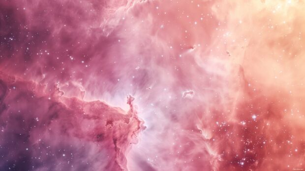 A dreamy space aesthetic laptop wallpaper with pastel colored nebulae and star clusters.