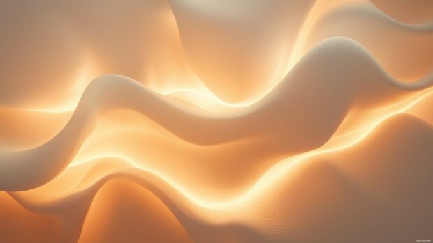 A dynamic 3D wave pattern gently flowing across the wallpaper, with curved lines and soft lighting.