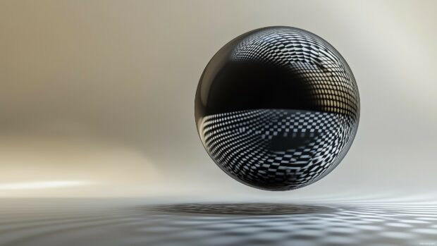 A floating 3D black orb with intricate, abstract surface patterns, casting soft light and shadows to create a visually striking and elegant design.