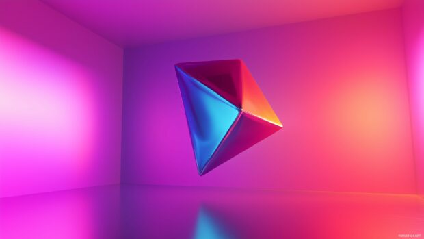 A floating 3D prism refracting soft light, HD Wallpaper.