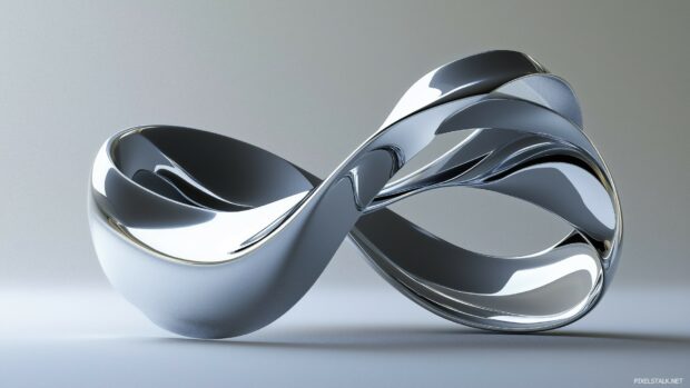 A floating 3D ribbon design with delicate curves and smooth textures, gracefully suspended in a minimalist environment.