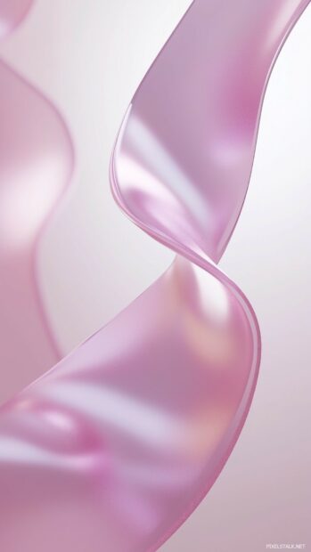 A flowing 3D pink ribbon gently curling and twisting through a minimalist spa.