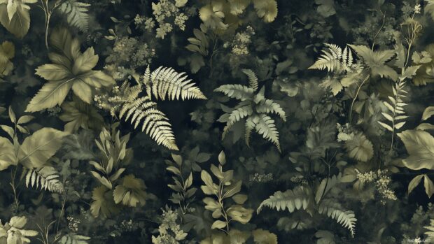 A forest green desktop 2K QHD wallpaper with a faint, elegant leaf motif subtly integrated into the design, adding a touch of nature and sophistication.