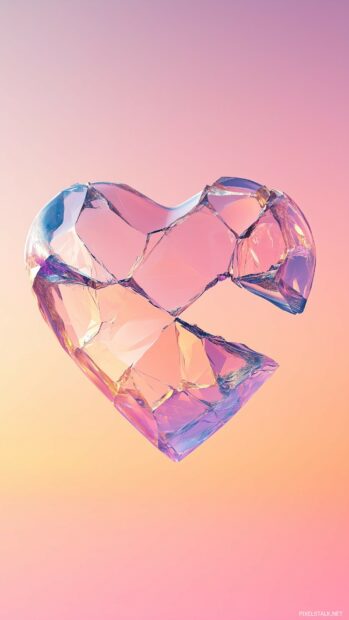 A fractured heart with jagged edges, fading into a soft gradient background.