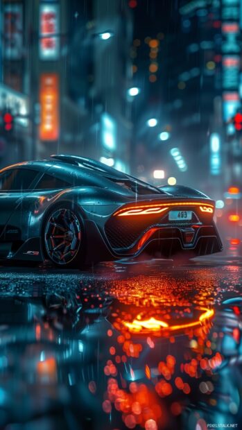 A futuristic car iPhone wallpaper with glowing headlights and sharp lines.