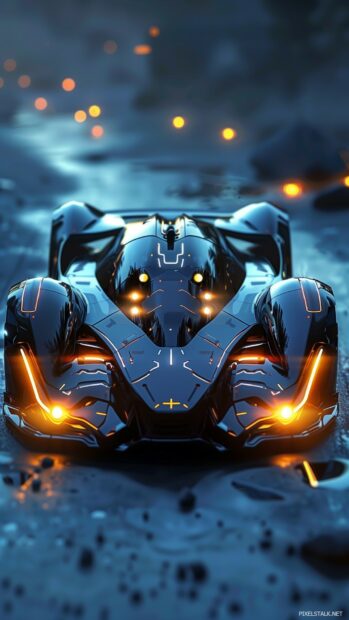 A futuristic cool car phone wallpaper with glowing headlights and sharp lines.