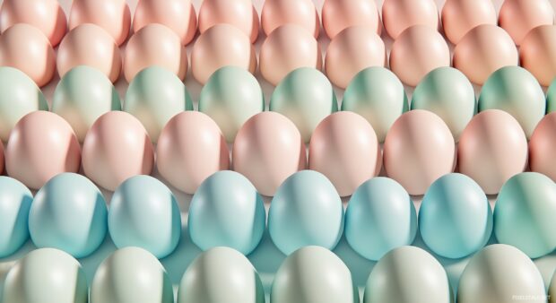 A gentle pattern of stylized Easter eggs in different pastel colors, arranged symmetrically in a clean, minimalist tile design.