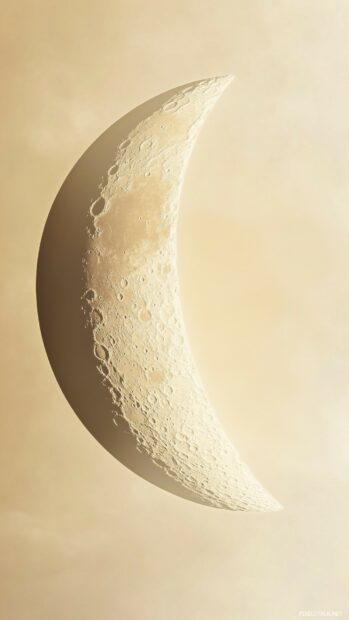 A glowing half moon with smooth, clean lines against a pale background.