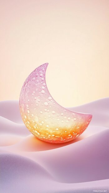 A glowing half moon with smooth, clean lines against a pale background.