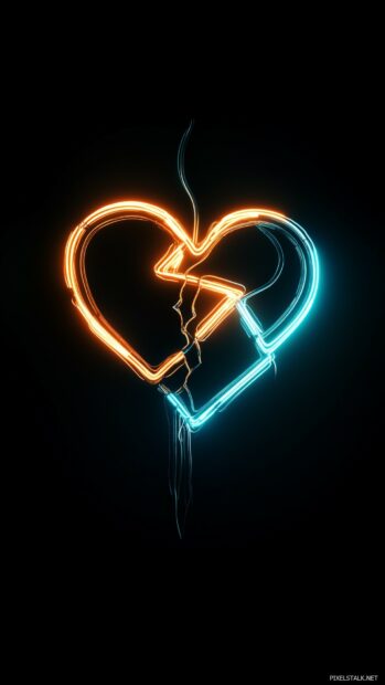 A glowing neon broken heart wallpaper.