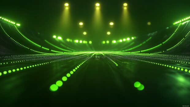 A glowing neon green 4K background with subtle light waves and reflections, creating a futuristic and vibrant energy.