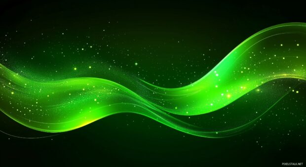 A glowing neon green background with subtle light waves and reflections, creating a futuristic and vibrant energy.