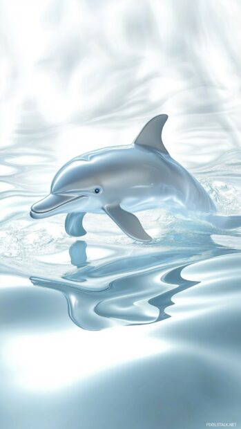 A graceful 3D dolphin swimming through translucent waves.