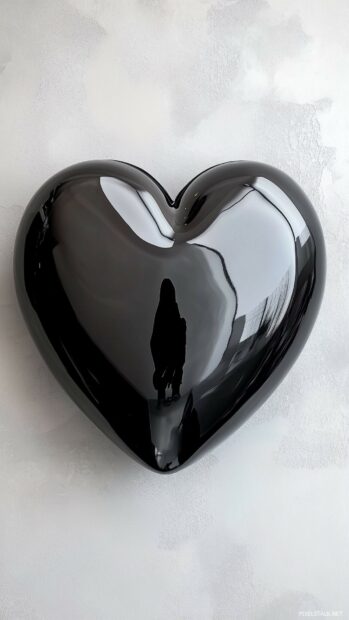 A large, glossy black heart HD Wallpaper.