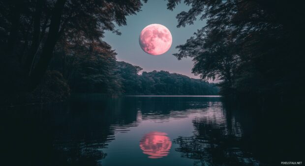 A large pink Moon Wallpaper for Desktop.